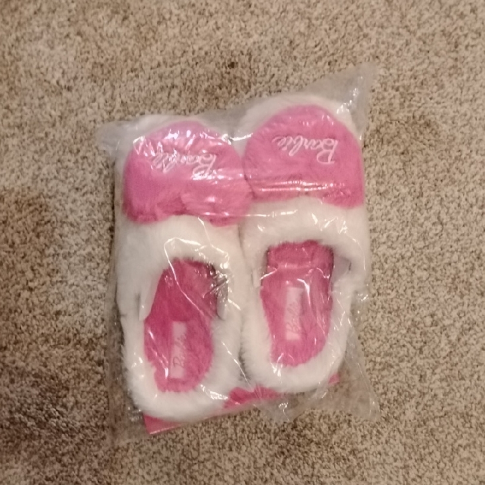 Barbie Fuzzy Pink and White Slippers